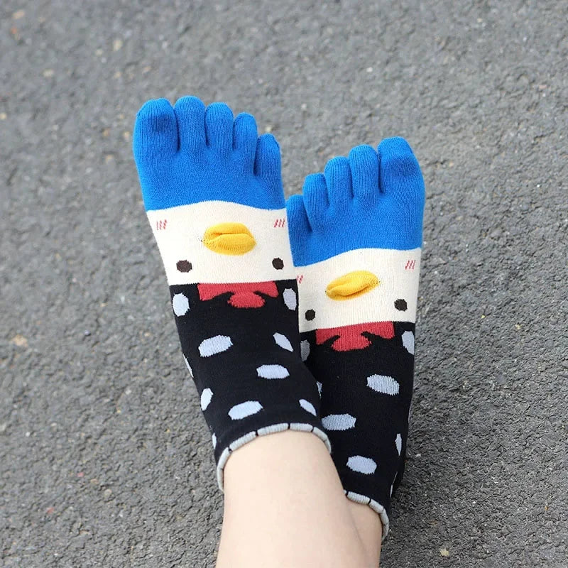 4 Pairs Fashions Five Finger Socks Women Girl Cotton Three-Dimensional Pattern Cartoon Young Funny Casual Cute Toe Short Socks