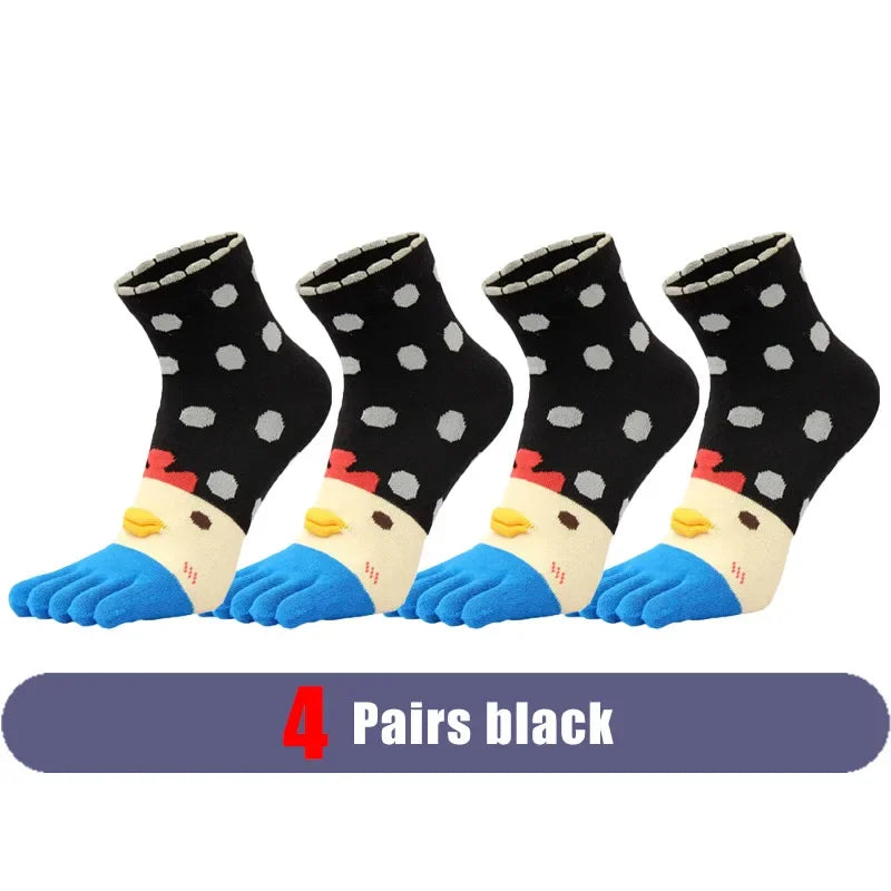 4 Pairs Fashions Five Finger Socks Women Girl Cotton Three-Dimensional Pattern Cartoon Young Funny Casual Cute Toe Short Socks