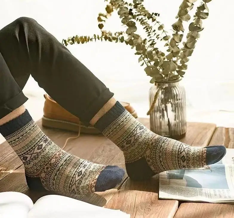 1/5 Pair Men's Cotton Socks Autumn and Winter Warm Socks Thick Knit Cabin Cozy Crew Soft Socks Gifts for Men Colorful Fashion