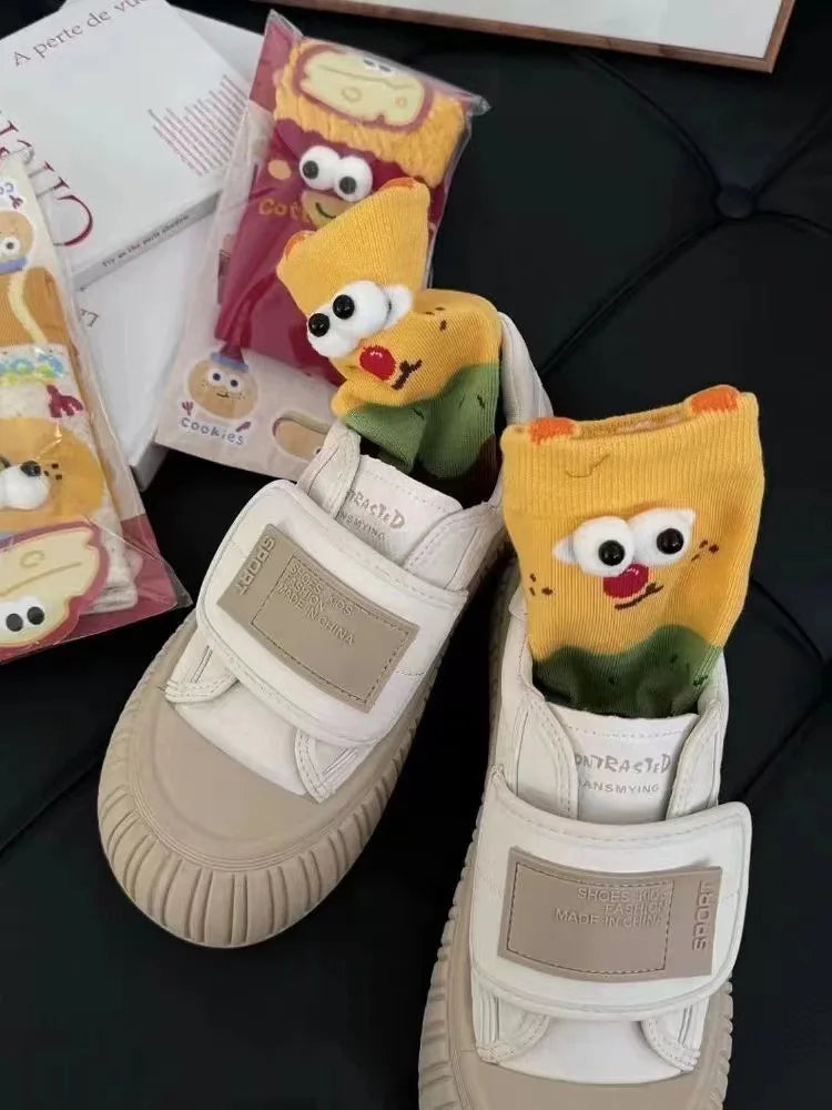 5 Pairs Unisex Socks Funny Cute Sweet Kawaii Mid Socks Set Cartoon 3d Big Eyes Comfortable Breathable High Quality Cotton Socks