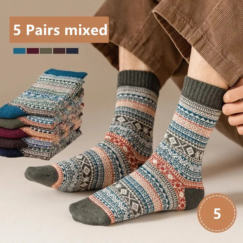 1/5 Pair Men's Cotton Socks Autumn and Winter Warm Socks Thick Knit Cabin Cozy Crew Soft Socks Gifts for Men Colorful Fashion