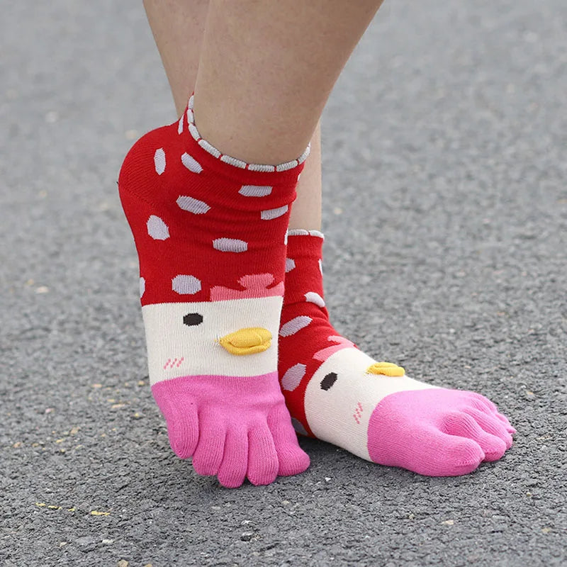 4 Pairs Fashions Five Finger Socks Women Girl Cotton Three-Dimensional Pattern Cartoon Young Funny Casual Cute Toe Short Socks