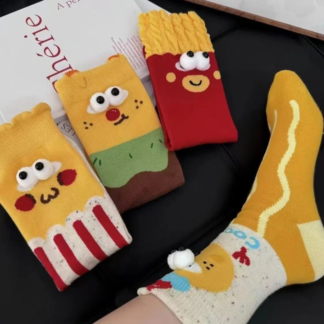 5 Pairs Unisex Socks Funny Cute Sweet Kawaii Mid Socks Set Cartoon 3d Big Eyes Comfortable Breathable High Quality Cotton Socks
