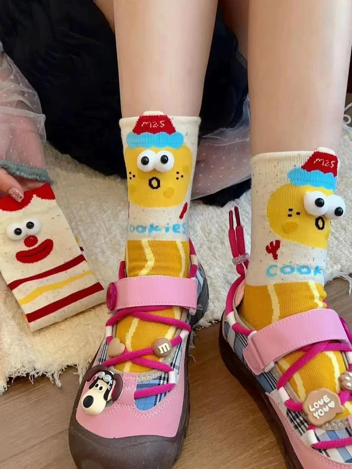 5 Pairs Unisex Socks Funny Cute Sweet Kawaii Mid Socks Set Cartoon 3d Big Eyes Comfortable Breathable High Quality Cotton Socks