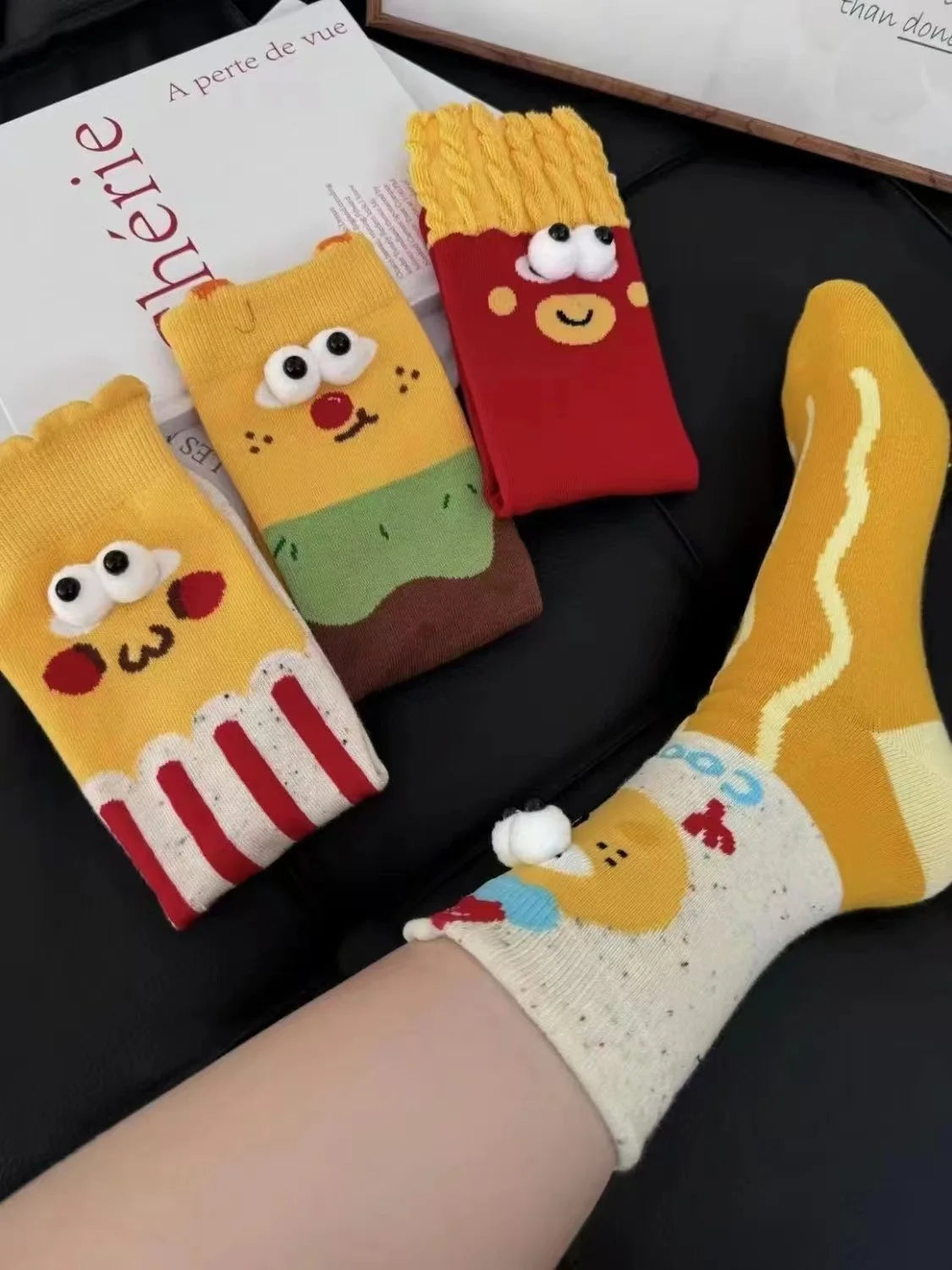 5 Pairs Unisex Socks Funny Cute Sweet Kawaii Mid Socks Set Cartoon 3d Big Eyes Comfortable Breathable High Quality Cotton Socks