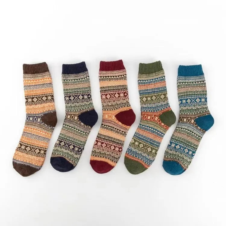 1/5 Pair Men's Cotton Socks Autumn and Winter Warm Socks Thick Knit Cabin Cozy Crew Soft Socks Gifts for Men Colorful Fashion