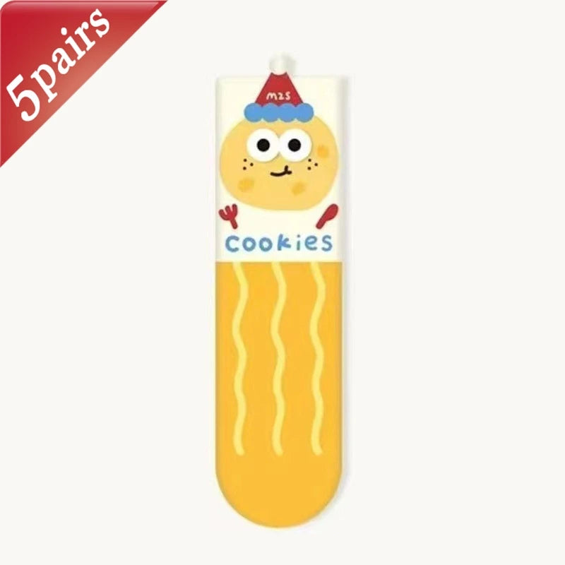 5 Pairs Unisex Socks Funny Cute Sweet Kawaii Mid Socks Set Cartoon 3d Big Eyes Comfortable Breathable High Quality Cotton Socks