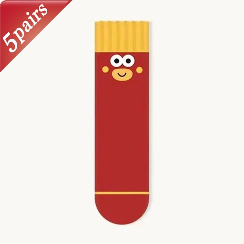 5 Pairs Unisex Socks Funny Cute Sweet Kawaii Mid Socks Set Cartoon 3d Big Eyes Comfortable Breathable High Quality Cotton Socks