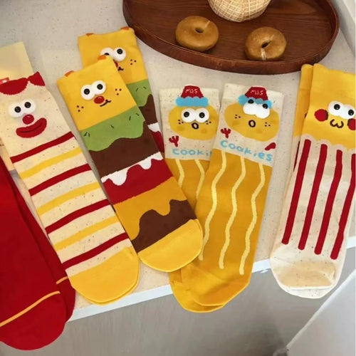 5 Pairs Unisex Socks Funny Cute Sweet Kawaii Mid Socks Set Cartoon 3d Big Eyes Comfortable Breathable High Quality Cotton Socks