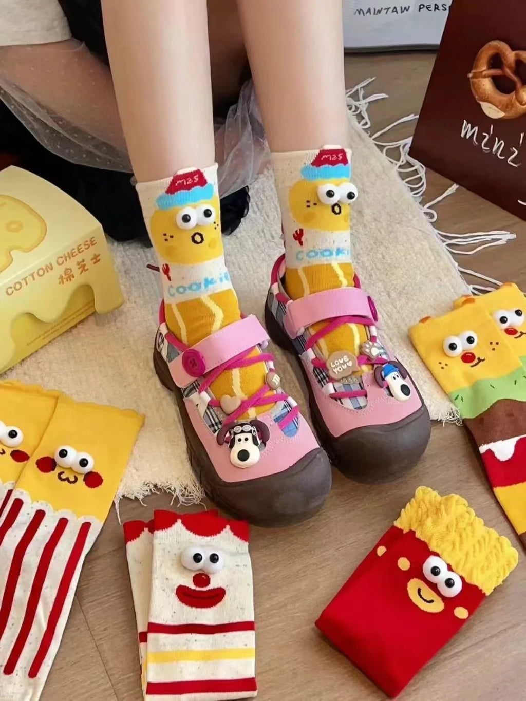 5 Pairs Unisex Socks Funny Cute Sweet Kawaii Mid Socks Set Cartoon 3d Big Eyes Comfortable Breathable High Quality Cotton Socks