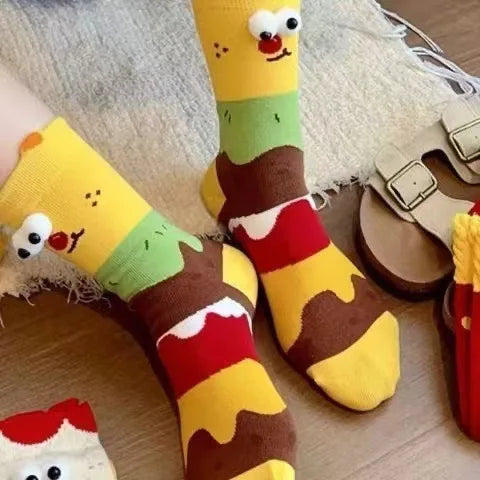 5 Pairs Unisex Socks Funny Cute Sweet Kawaii Mid Socks Set Cartoon 3d Big Eyes Comfortable Breathable High Quality Cotton Socks