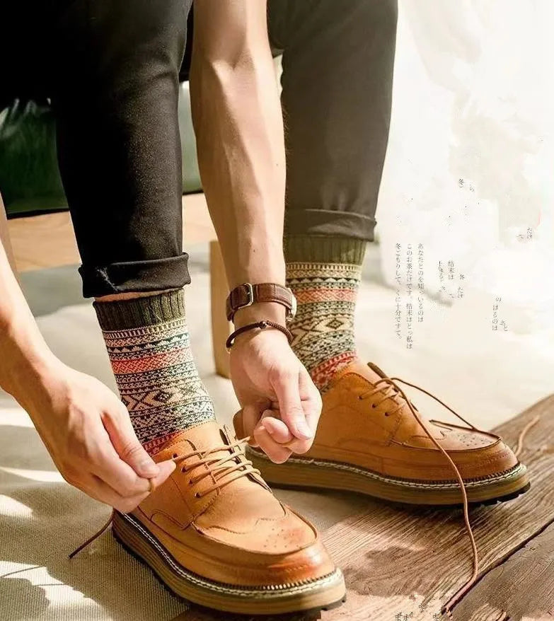 1/5 Pair Men's Cotton Socks Autumn and Winter Warm Socks Thick Knit Cabin Cozy Crew Soft Socks Gifts for Men Colorful Fashion