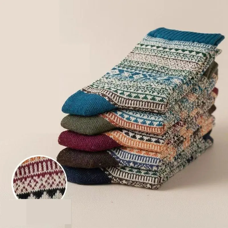1/5 Pair Men's Cotton Socks Autumn and Winter Warm Socks Thick Knit Cabin Cozy Crew Soft Socks Gifts for Men Colorful Fashion