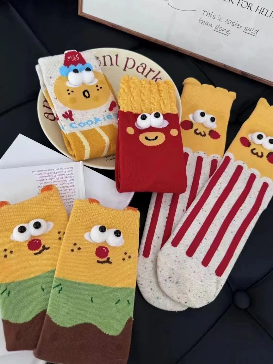 5 Pairs Unisex Socks Funny Cute Sweet Kawaii Mid Socks Set Cartoon 3d Big Eyes Comfortable Breathable High Quality Cotton Socks