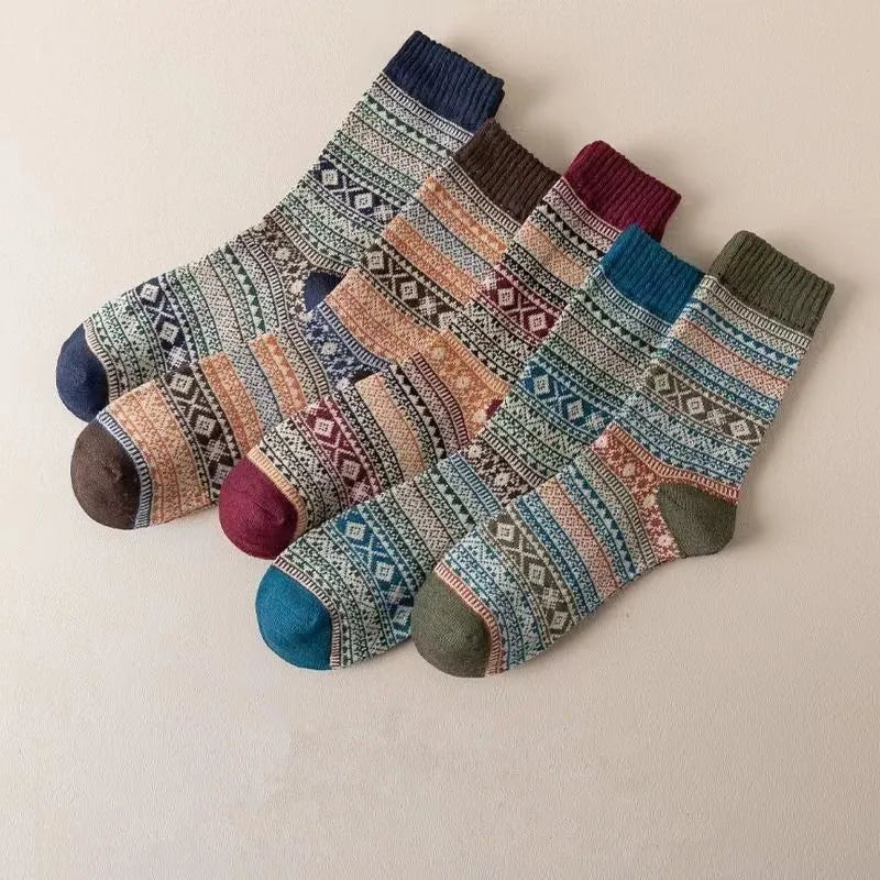 1/5 Pair Men's Cotton Socks Autumn and Winter Warm Socks Thick Knit Cabin Cozy Crew Soft Socks Gifts for Men Colorful Fashion