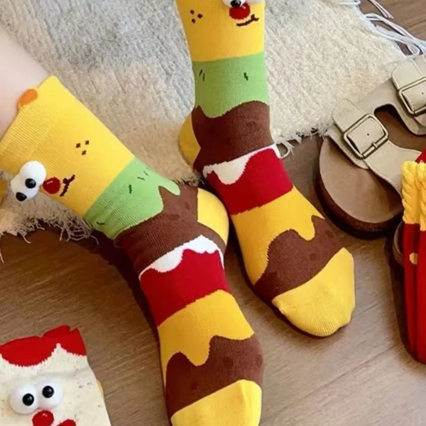 5 Pairs Unisex Socks Funny Cute Sweet Kawaii Mid Socks Set Cartoon 3d Big Eyes Comfortable Breathable High Quality Cotton Socks