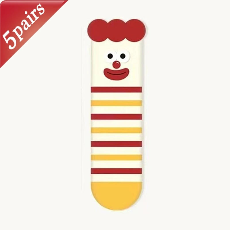 5 Pairs Unisex Socks Funny Cute Sweet Kawaii Mid Socks Set Cartoon 3d Big Eyes Comfortable Breathable High Quality Cotton Socks