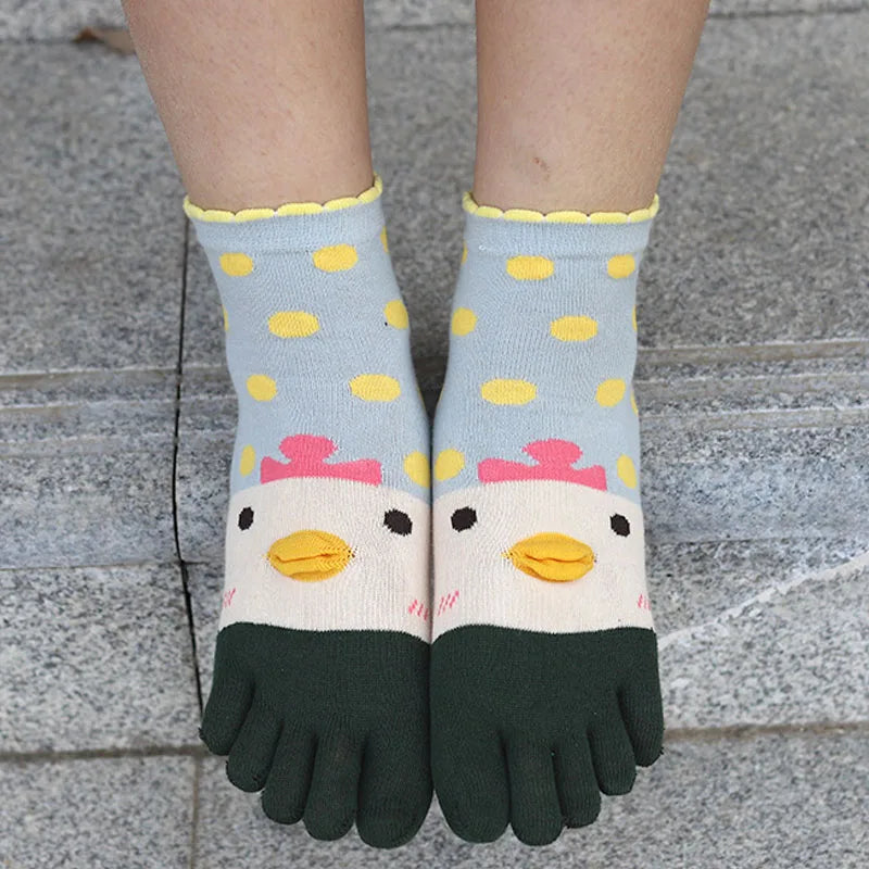 4 Pairs Fashions Five Finger Socks Women Girl Cotton Three-Dimensional Pattern Cartoon Young Funny Casual Cute Toe Short Socks