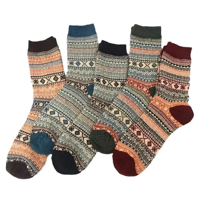 1/5 Pair Men's Cotton Socks Autumn and Winter Warm Socks Thick Knit Cabin Cozy Crew Soft Socks Gifts for Men Colorful Fashion
