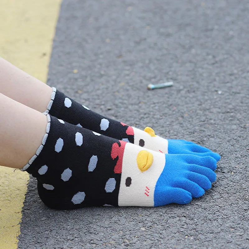 4 Pairs Fashions Five Finger Socks Women Girl Cotton Three-Dimensional Pattern Cartoon Young Funny Casual Cute Toe Short Socks