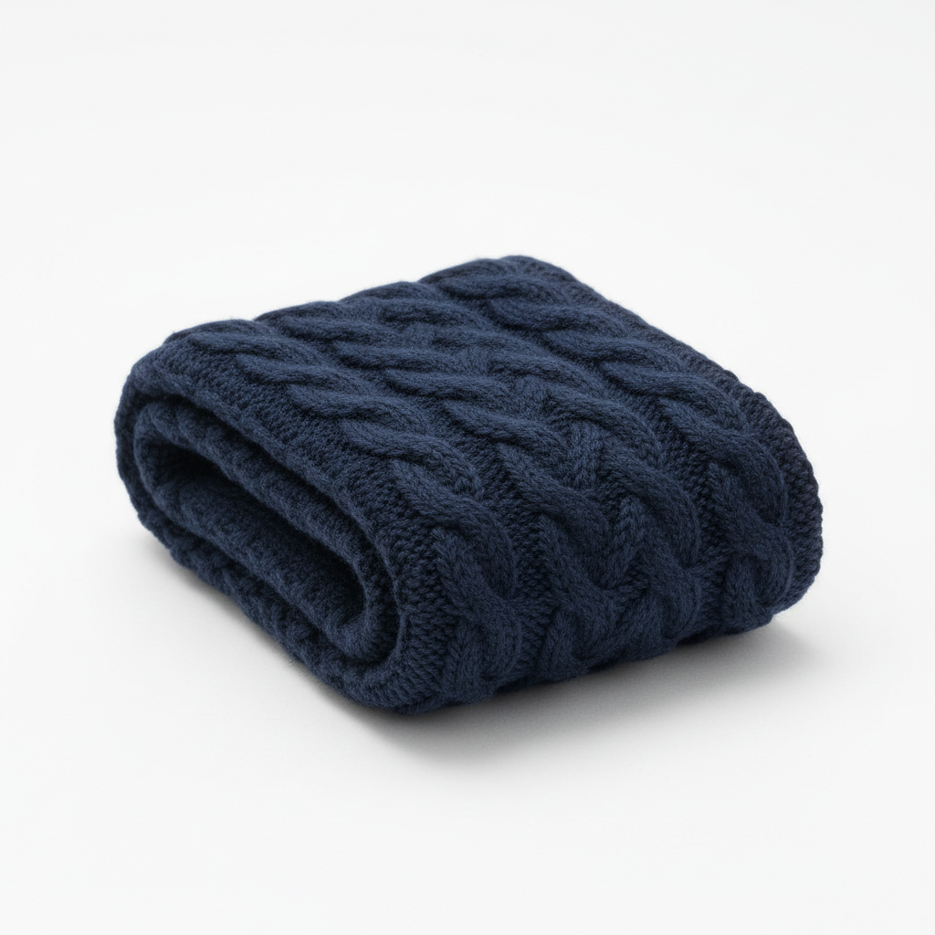 Cable Knit Cotton Socks in Navy Blue