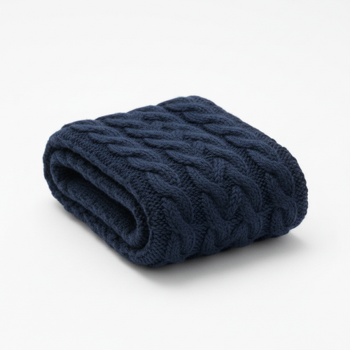 Cable Knit Cotton Socks in Navy Blue
