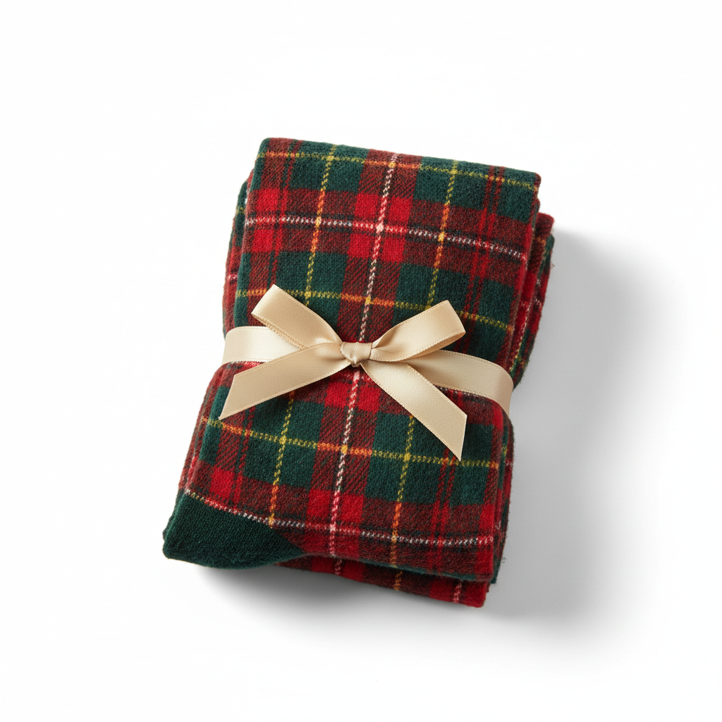 Holiday Plaid Flannel Socks in Red and Green